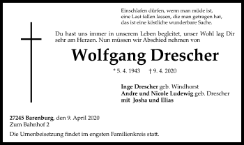 Traueranzeige von Wolfgang Drescher von SYK