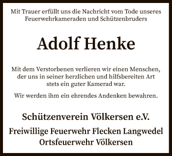 Traueranzeige von Adolf Henke von SYK