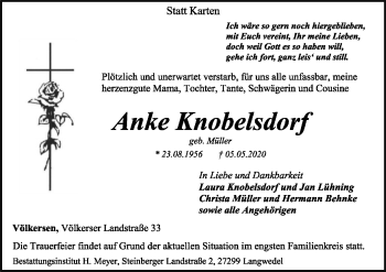 Traueranzeige von Anke Knobelsdorf von SYK