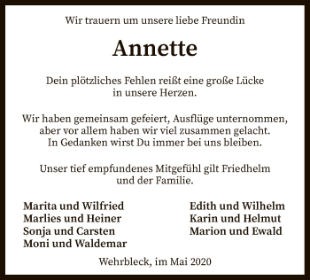 Traueranzeige von Annette  von SYK