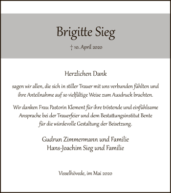 Traueranzeige von Brigitte Sieg von SYK