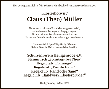 Traueranzeige von Claus Müller von SYK