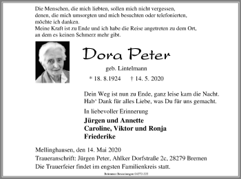 Traueranzeige von Dora Peter von SYK