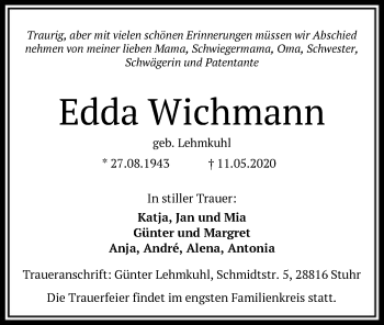 Traueranzeige von Edda Wichmann von SYK