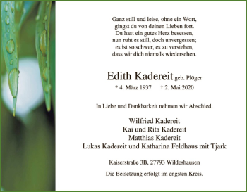 Traueranzeige von Edith Kadereit von SYK