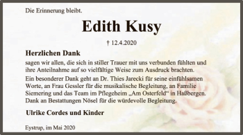 Traueranzeige von Edith Kusy von SYK