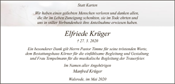 Traueranzeige von Elfriede Krüger von SYK