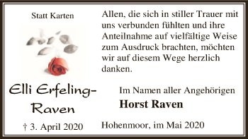 Traueranzeige von Elli Erfeling-Raven von SYK