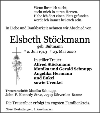 Traueranzeige von Elsbeth Stöckmann von SYK