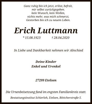 Traueranzeige von Erich Luttmann von SYK