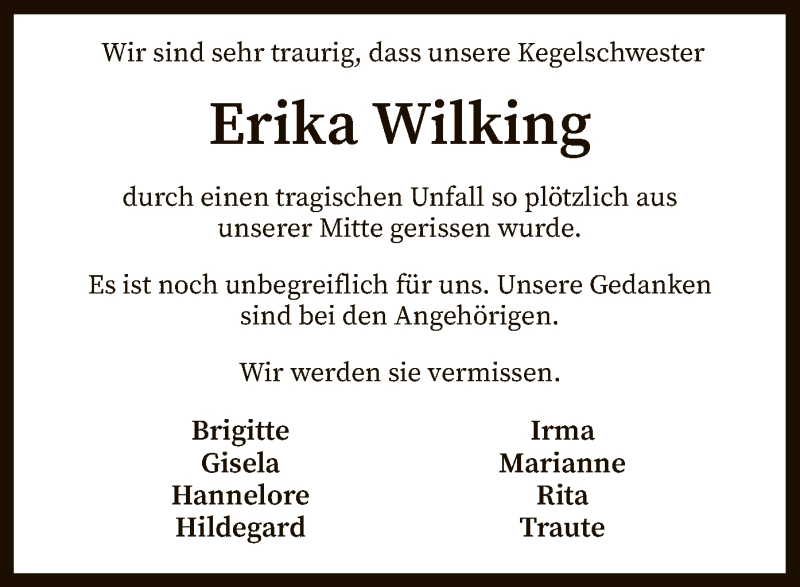  Traueranzeige für Erika Wilking vom 30.05.2020 aus SYK
