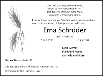 Traueranzeige von Erna Schröder von SYK