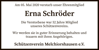 Traueranzeige von Erna Schröder von SYK