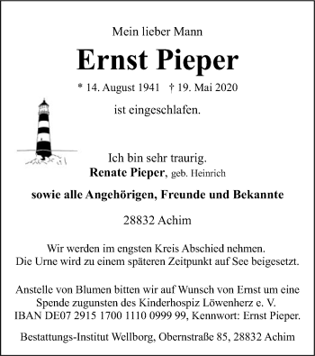 Traueranzeige von Ernst Pieper von SYK