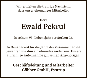 Traueranzeige von Ewald Pekrul von SYK