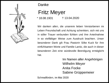 Traueranzeige von Fritz Meyer von SYK