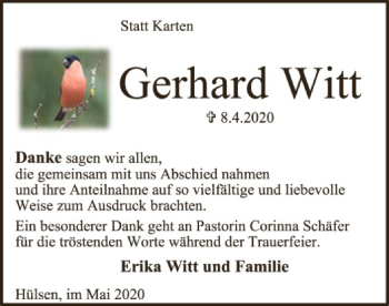 Traueranzeige von Gerhard Witt von SYK