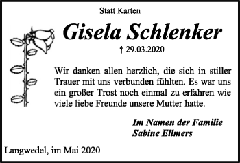 Traueranzeige von Gisela Schlenker von SYK