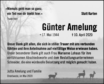 Traueranzeige von Günter Amelung von SYK