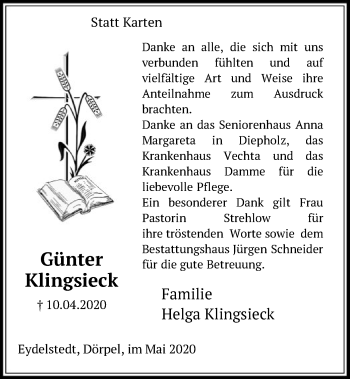 Traueranzeige von Günter Klingsieck von SYK