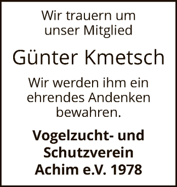 Traueranzeige von Günter Kmetsch von SYK