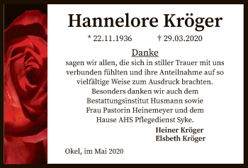 Traueranzeige von Hannelore Kröger von SYK