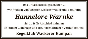 Traueranzeige von Hannelore Warnke von SYK