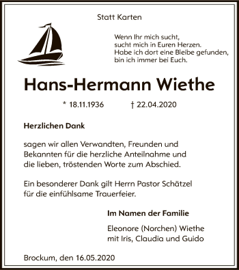 Traueranzeige von Hans-Hermann Wiethe von SYK