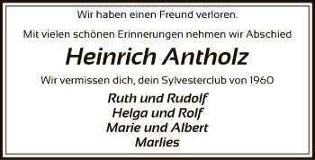 Traueranzeige von Heinrich Antholz von SYK