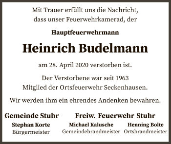 Traueranzeige von Heinrich Budelmann von SYK