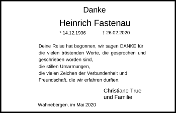 Traueranzeige von Heinrich Fastenau von SYK