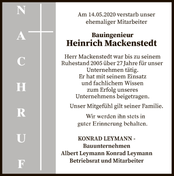 Traueranzeige von Heinrich Mackenstedt von SYK