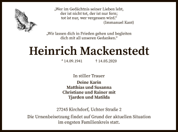 Traueranzeige von Heinrich Mackenstedt von SYK