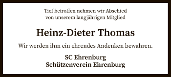 Traueranzeige von Heinz-Dieter Thomas von SYK