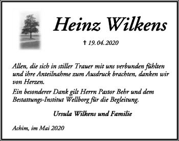 Traueranzeige von Heinz Wilkens von SYK