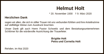 Traueranzeige von Helmut Holt von SYK