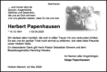 Traueranzeige von Herbert Papenhausen von SYK