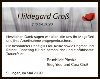 Traueranzeige von Hildegard Groß von SYK