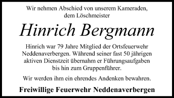 Traueranzeige von Hinrich Bergmann von SYK