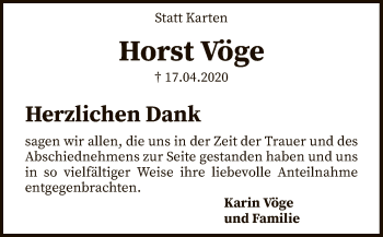 Traueranzeige von Horst Vöge von SYK