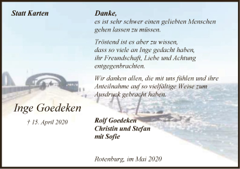 Traueranzeige von Inge Goedeken von SYK
