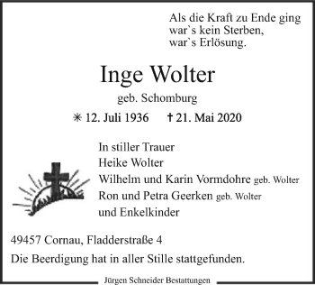 Traueranzeige von Inge Wolter von SYK