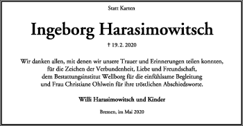 Traueranzeige von Ingeborg Harasimowitsch von SYK