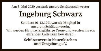 Traueranzeige von Ingeburg Schwarz von SYK