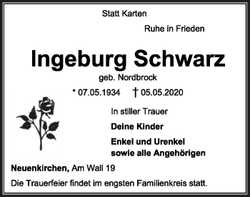 Traueranzeige von Ingeburg Schwarz von SYK