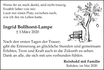 Traueranzeige von Ingrid Bollhorst-Lampe von SYK