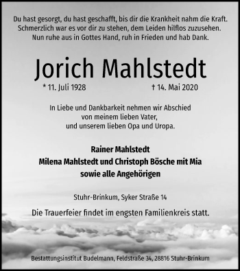 Traueranzeige von Jorich Mahlstedt von SYK