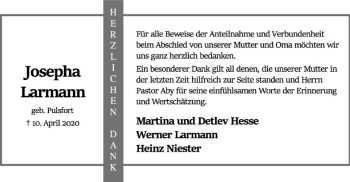 Traueranzeige von Josepha Larmann von SYK