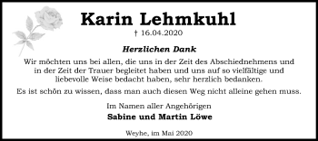 Traueranzeige von Karin Lehmkuhl von SYK