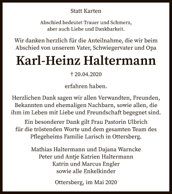 Traueranzeige von Karl-Heinz Haltermann von SYK